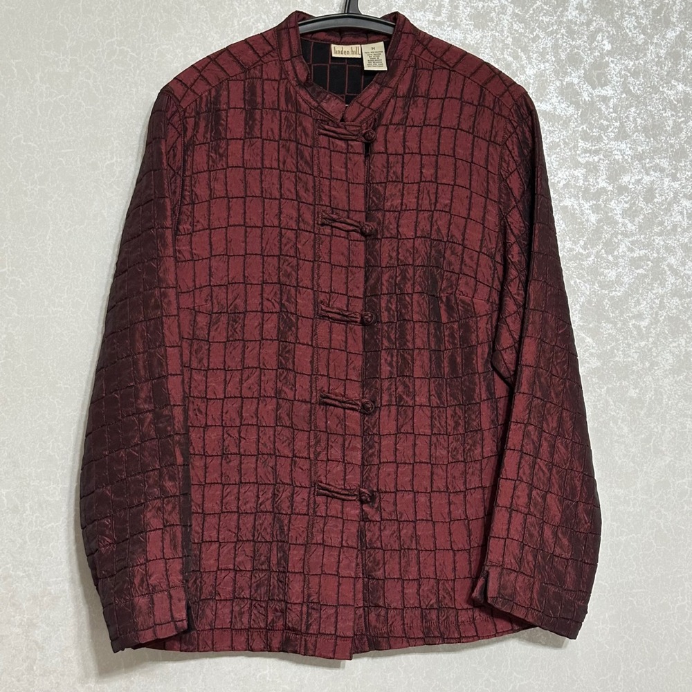 Linden Hill Quilted Frog Closure Mandarin Collar Jacket Burgundy M